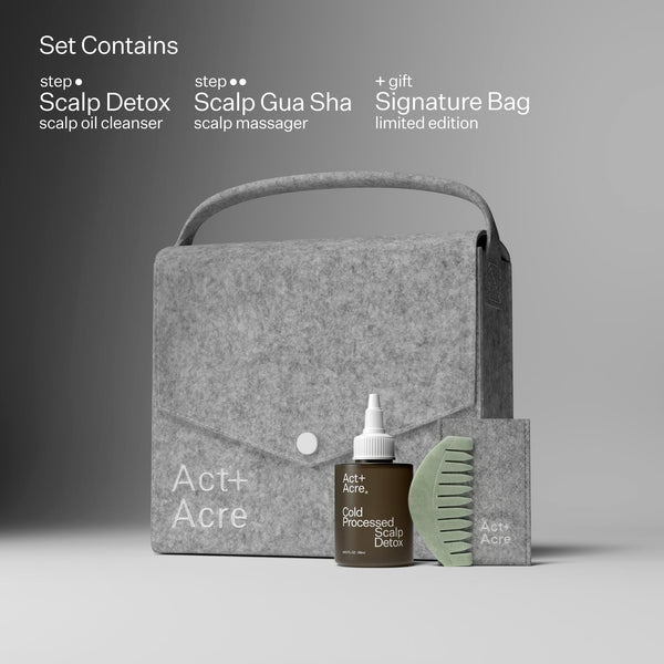 Infographic describing products included in Act+Acre Detox Gua Sha System
