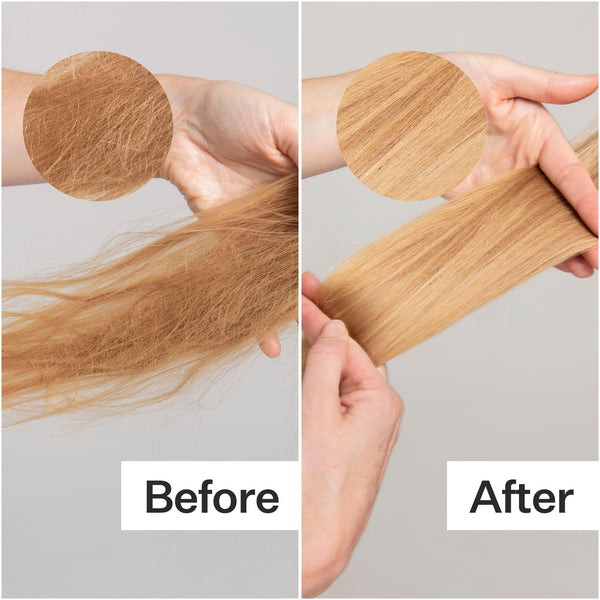 Before/After of hair when using Act+Acre Restorative Conditioning Hair Mask