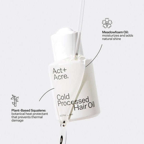 Infographic describing Act+Acre 5% Argan Repair Hair Oil ingredients