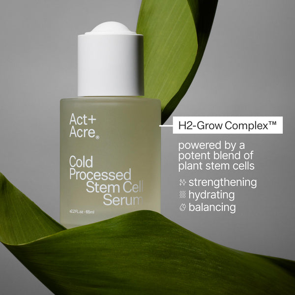 Infographic showing ingredients in  Act+Acre Stem Cell Scalp Serum