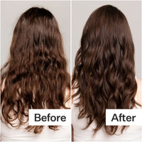 Before/After of woman with long, dark hair using Act+Acre Hair Cleanse Shampoo