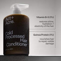 Infographic describing ingredients of Act+Acre 1% Vitamin B-5 Fine Hair Conditioner