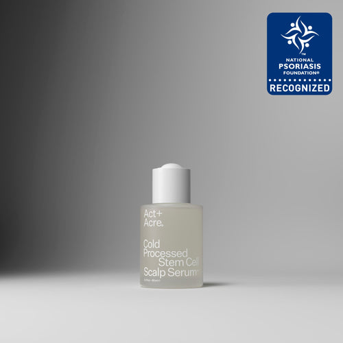 Act+Acre Stem Cell Scalp Serum with badge reading "National Psoriasis Foundation Recognized"
