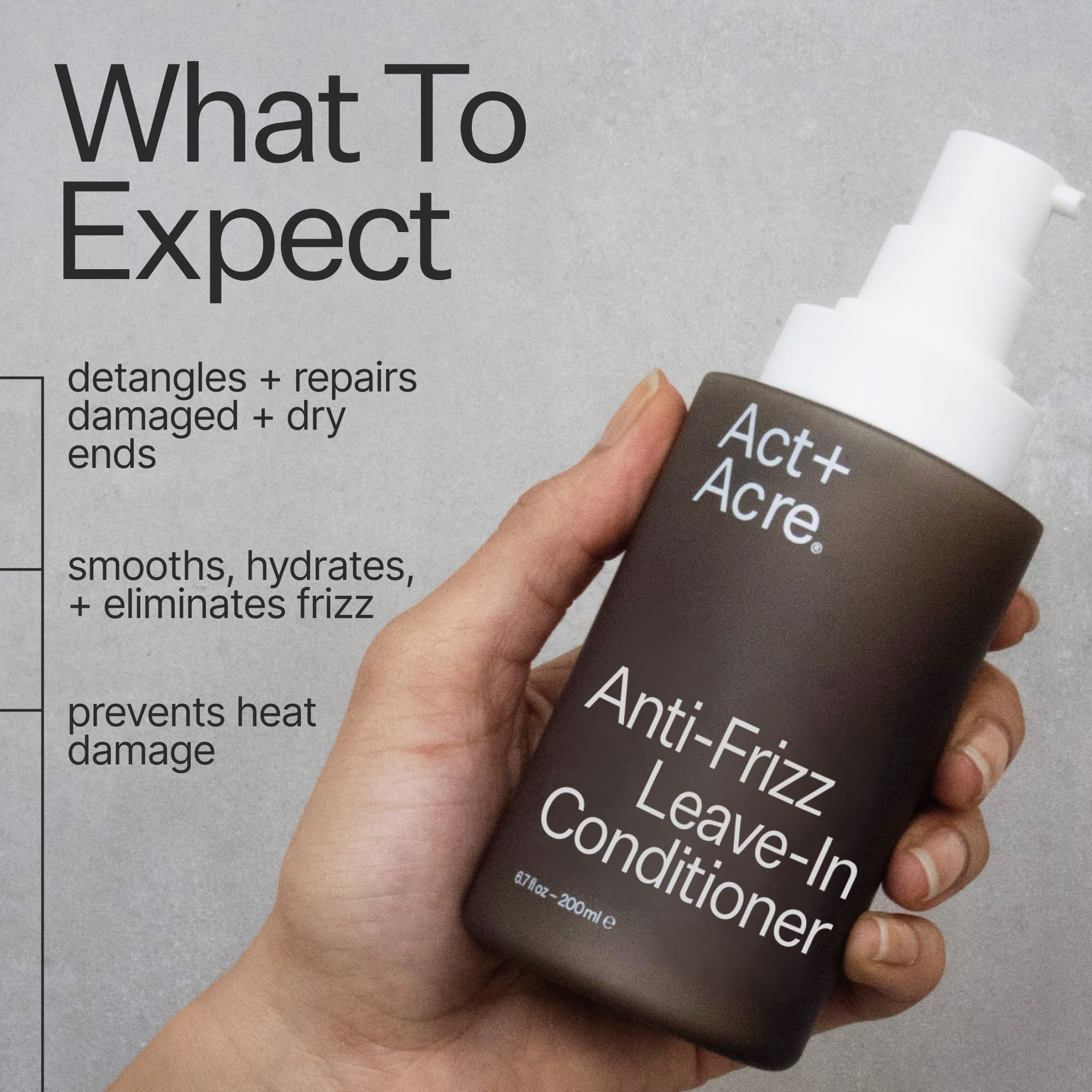 Infographic describing what to expect when using Act+ Acre Leave In Conditioner