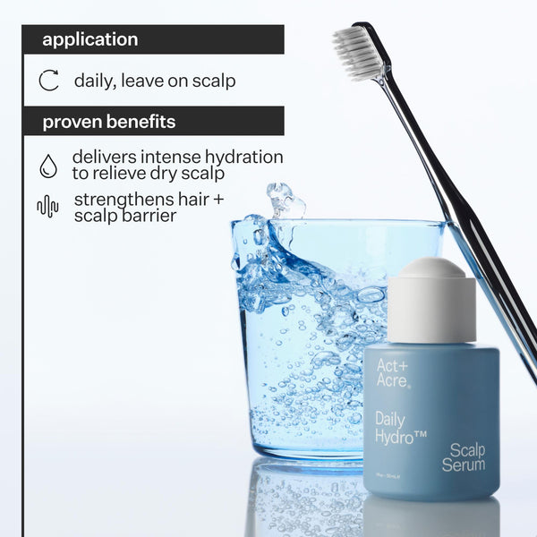 Infographic explaining application and benefits of Daily Hydro™ Scalp Serum