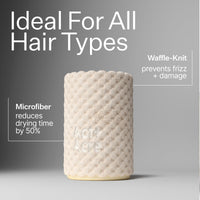Infographic describing  materials of Act+Acre Microfiber Hair Towel