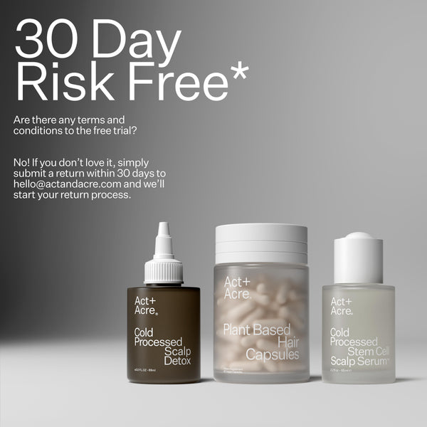 Act+Acre Advanced Fuller Hair System and text reading "30 Day Risk Free"