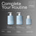 Three bottles of Act+Acre Daily Hydro™ Hydrating Shampoo, Conditioner, and Scalp Serum on a gray background with text indicating steps and benefits.