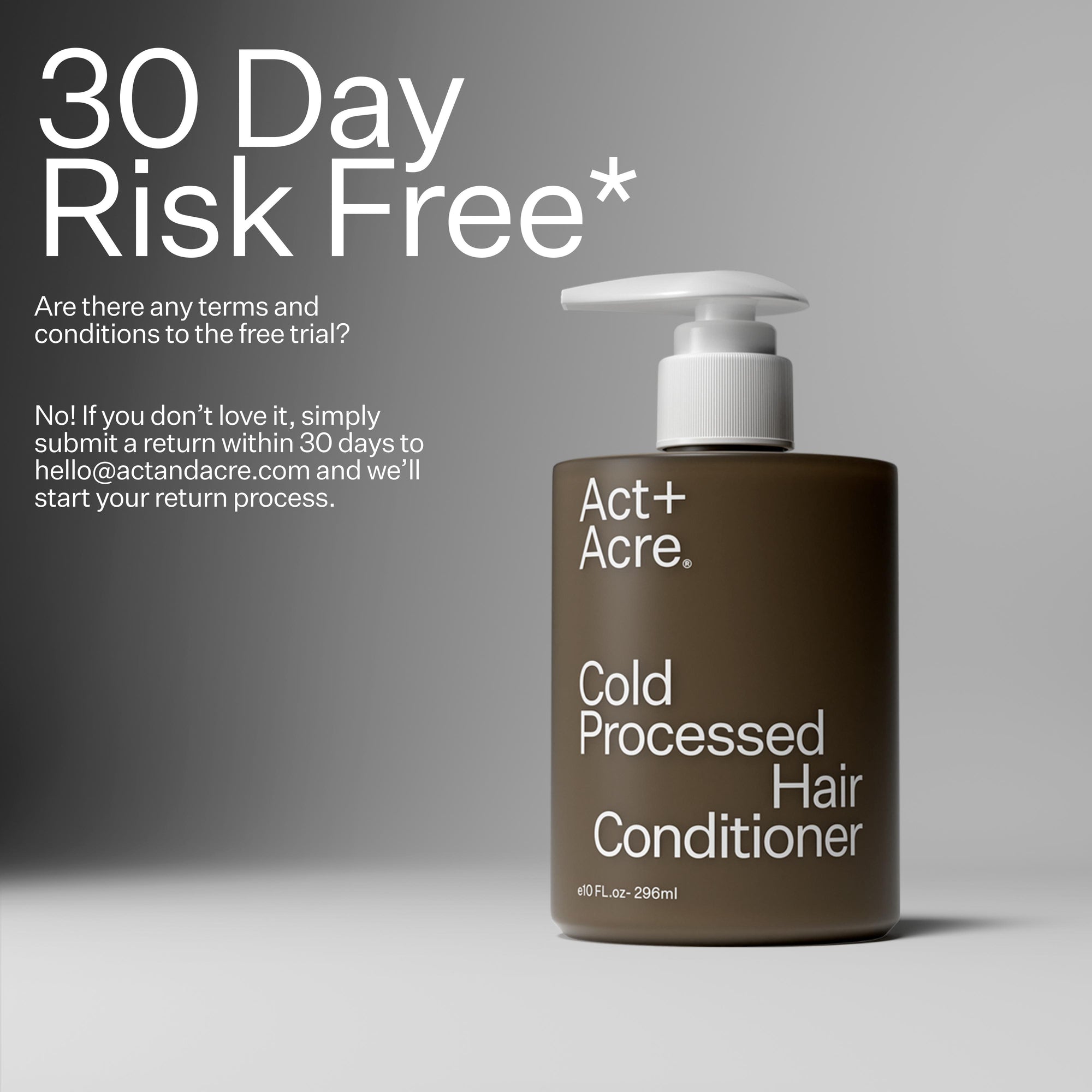 Act+Acre 1% Vitamin B-5 Fine Hair Conditioner with text reading "30 Day Risk Free*"
