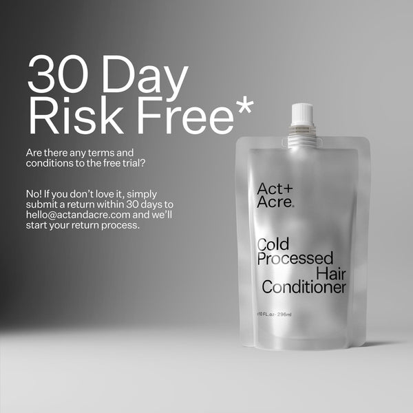 Act+Acre Moisture Balancing Conditioner Refill with text reading "30 Day Risk Free*"