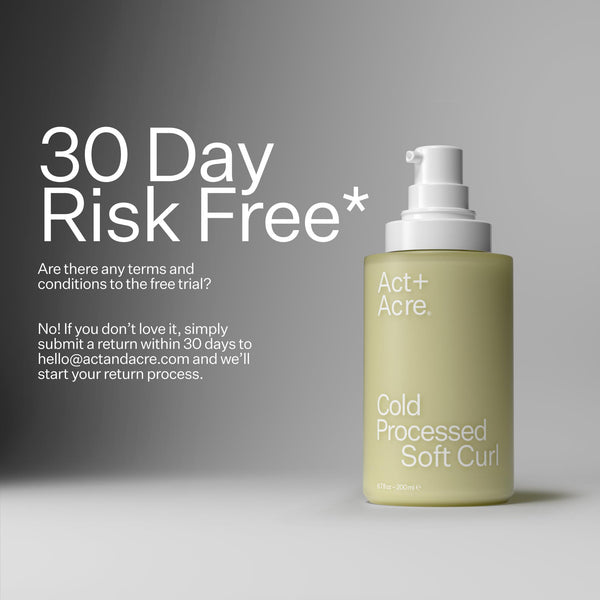 Act+Acre Soft Curl Lotion with text reading "30 Day Risk Free*"