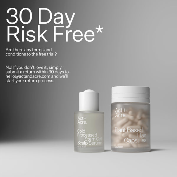 Act+Acre Fuller Hair System with text reading "30 Day Risk Free*"