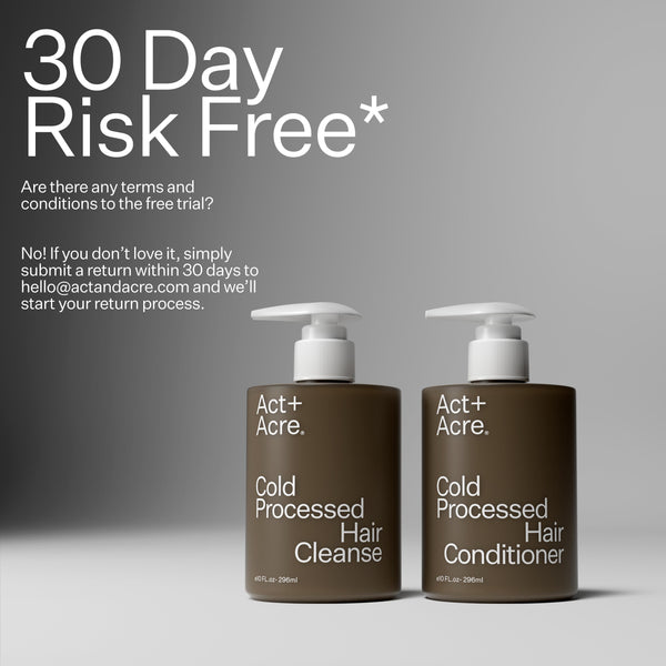 Act+Acre Oily Hair System and text reading "30 Day Risk Free*"