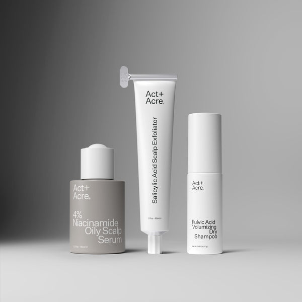 Act+Acre 4% Niacinamide Oily Scalp Serum, Salicylic Acid Scalp Exfoliator and Fulvic Acid V oumizing Dry Shampoo