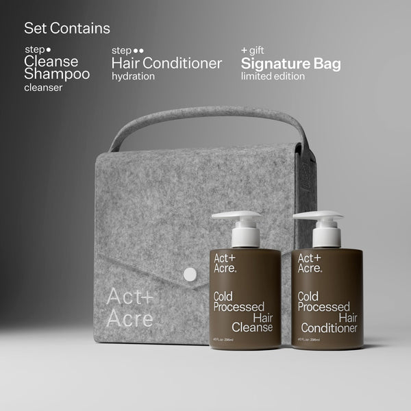 Infographic describing products in the Act+Acre Oily Hair System