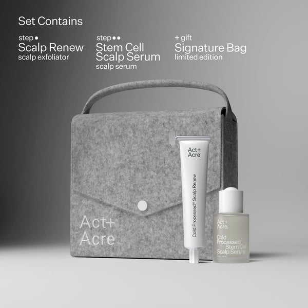 Infographic describing the products in Act+Acre Oily Scalp System