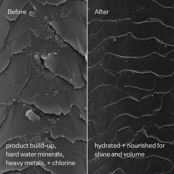 Before and after close up image of hair strand 