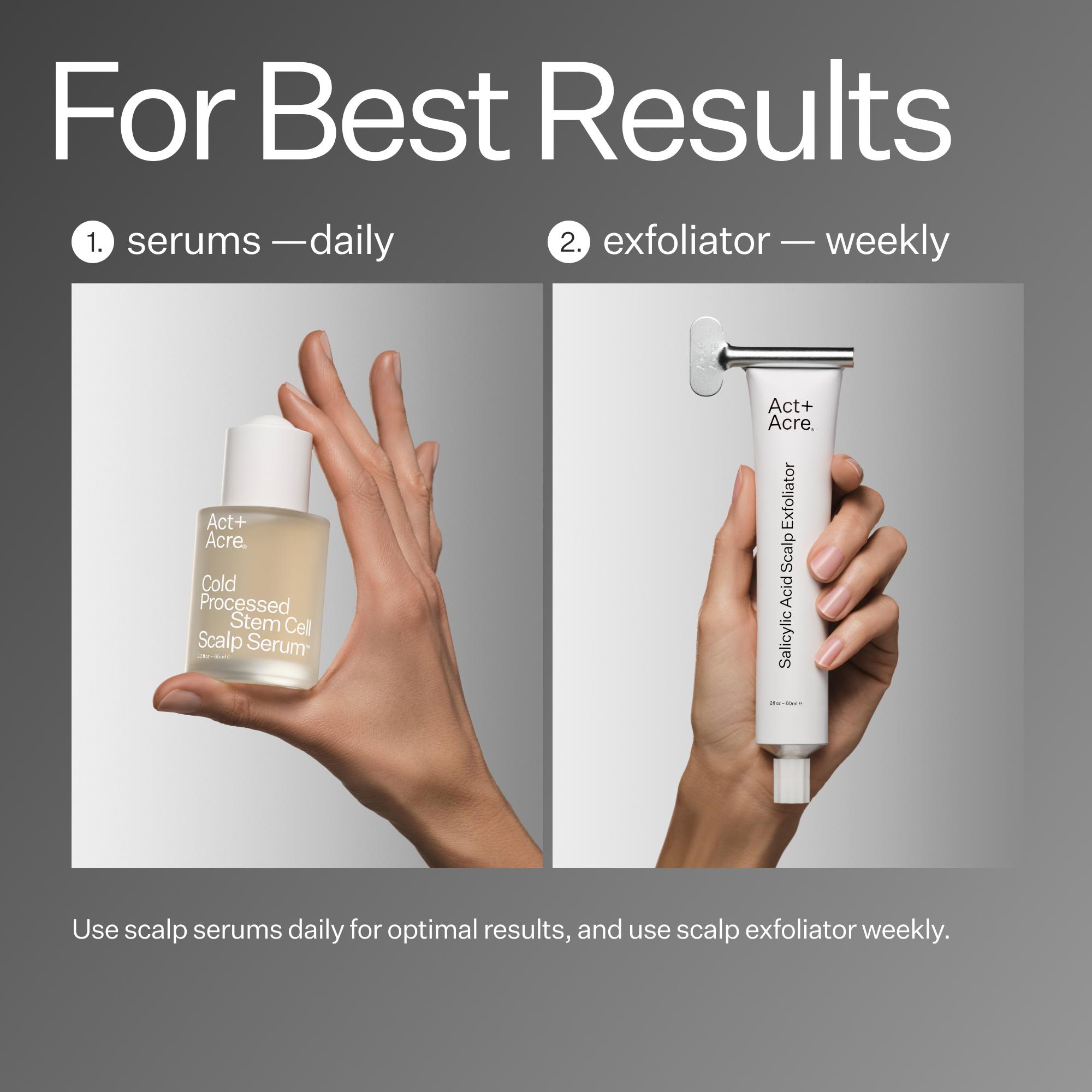 Infographic of how to achieve the best results when using Act+Acre Scalp Relief System