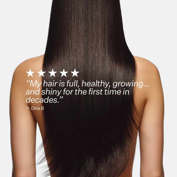 Consumer quote in front of model image with dark hair 