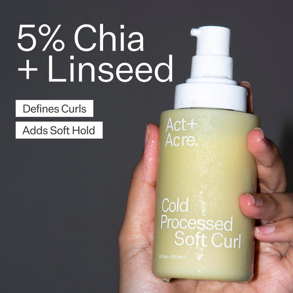 Infographic describing Act+Acre Soft Curl Lotion ingredients