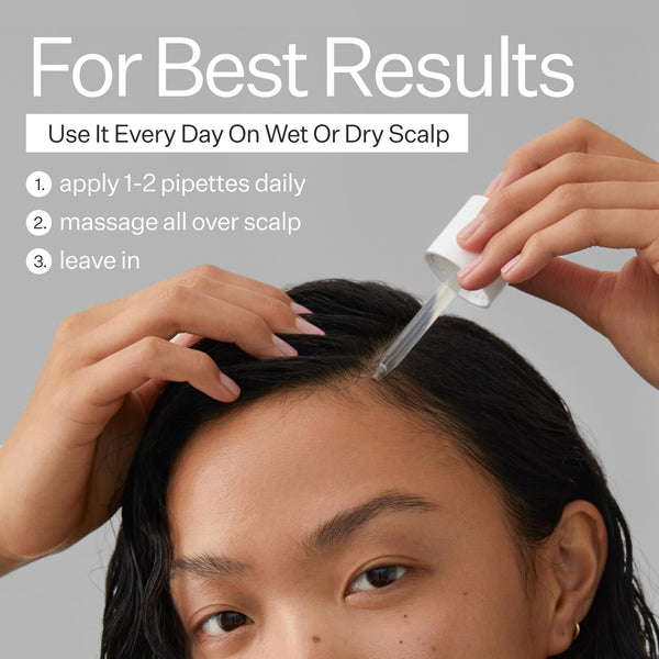 Infographic of how to achieve the best results when using  Act+Acre's Stem Cell Scalp Serum