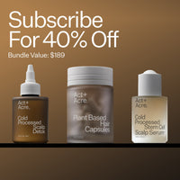 3 x Act+Acre product images with suggestion to subscribe for 40% off